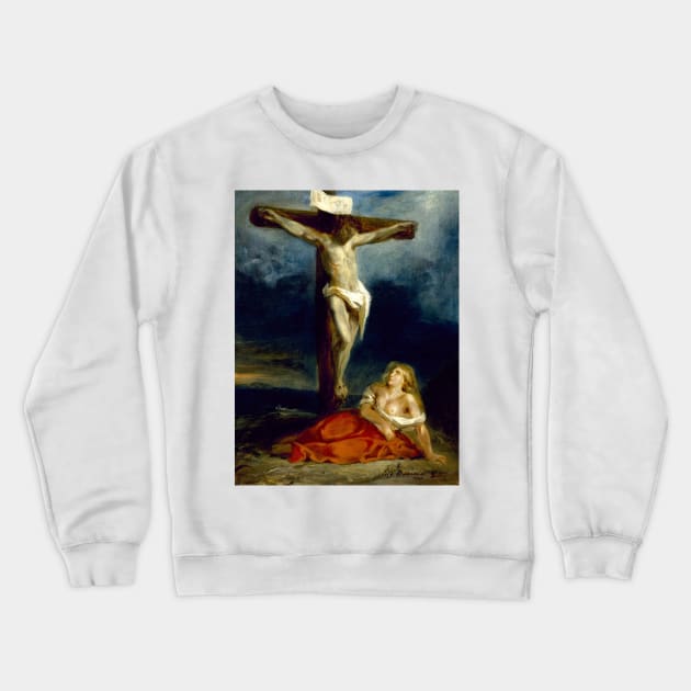 Saint Mary Magdalene at the Foot of the Cross by Eugene Delacroix Crewneck Sweatshirt by Classic Art Stall